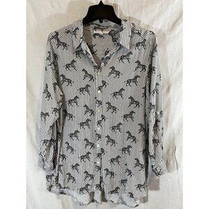 Jane & Delancey Women’s 1X Black & White Striped Zebra Print Blouse